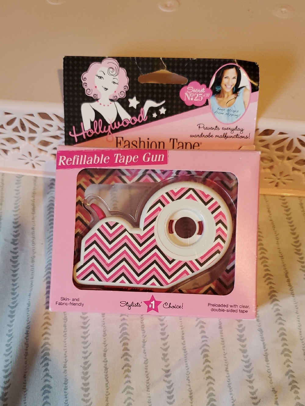 Hollywood Fashion Tape Refillable Tape Gun - Pink Chevron